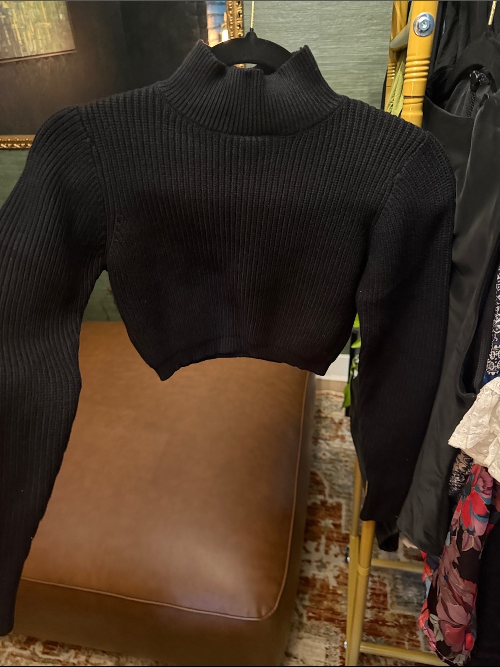 naked wardrobe Black Ribbed Turtleneck Cropped Sweater